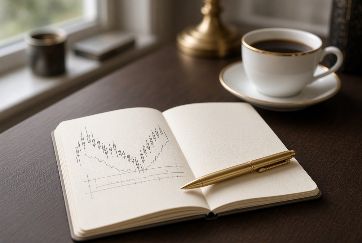 Notebook and chart on a desk